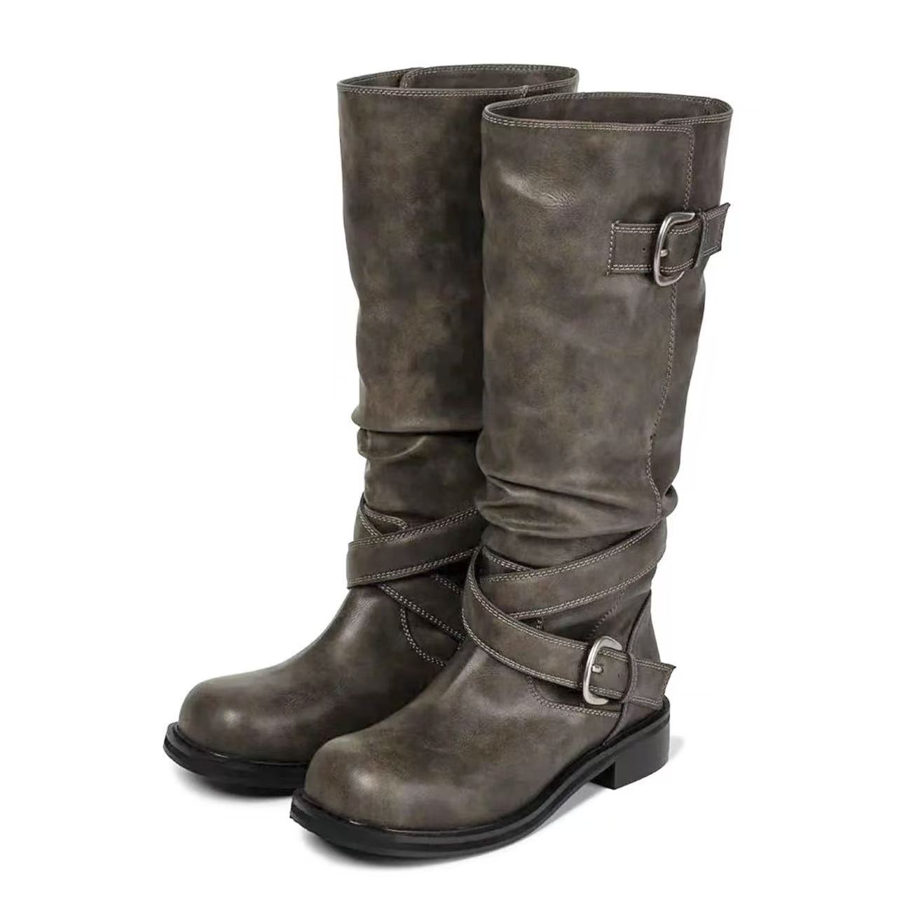 Vintage Buckle Leather Boots - Image 4