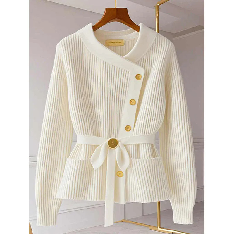 Elegant Apricot Knitted Top High Waist Skirt Set - Image 3