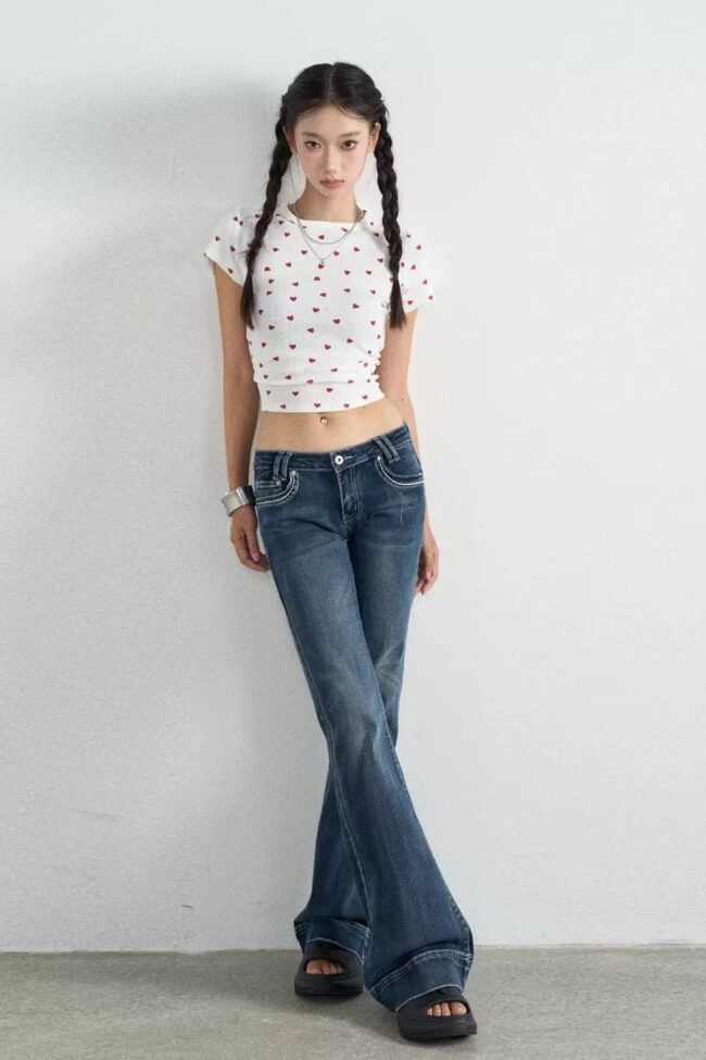 The Capucine Vintage Washed Flared Jeans Detail – La Rose Couture Trousers & Skirts