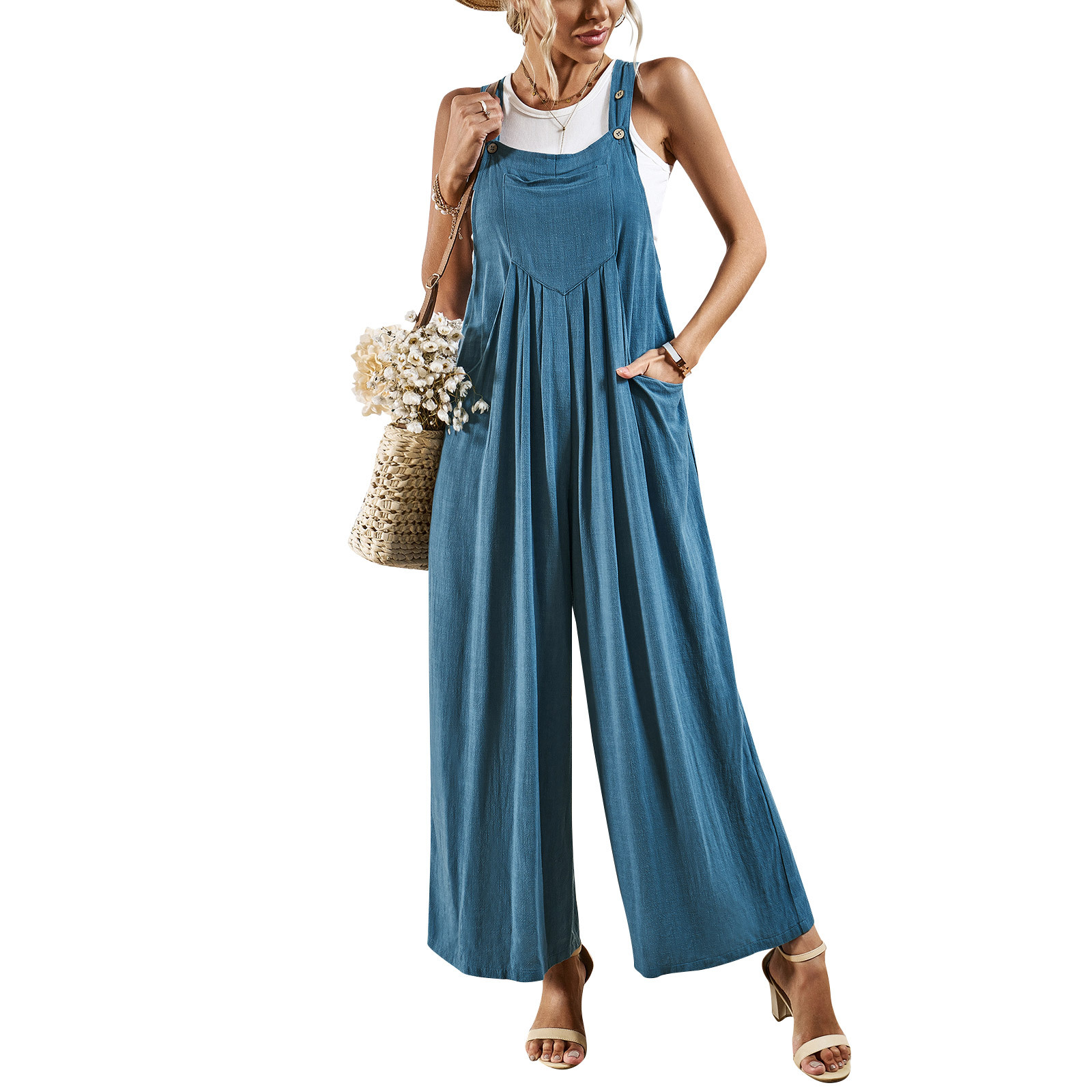 Womens Wide Leg Suspenders Jumpsuit - Image 3