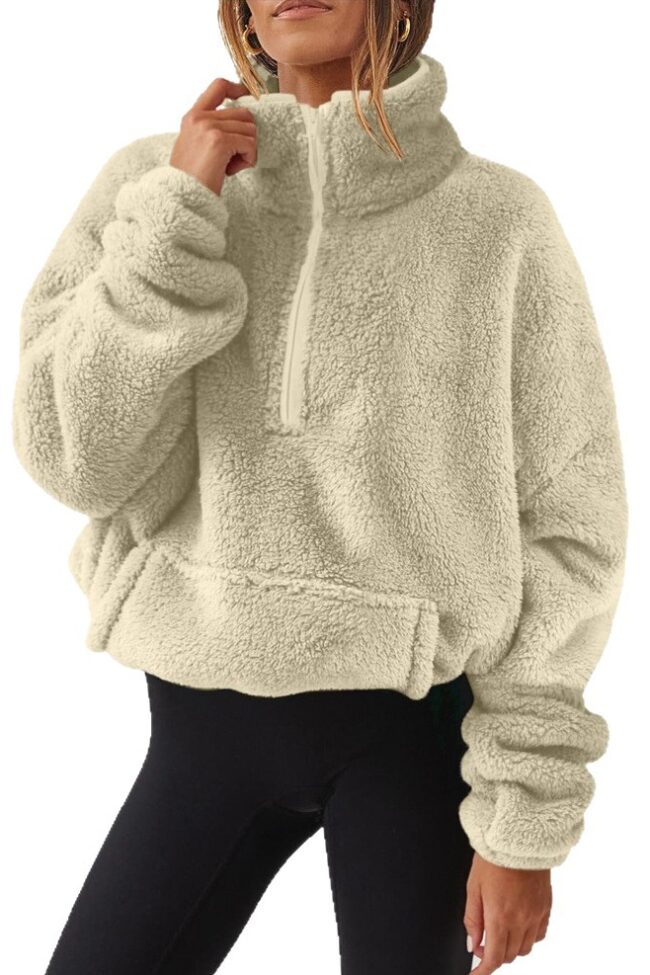 The Clemence Plush Fleece Half Zip Stand Up Collar Sweatshirt Detail – La Rose Couture Tops & Blouses