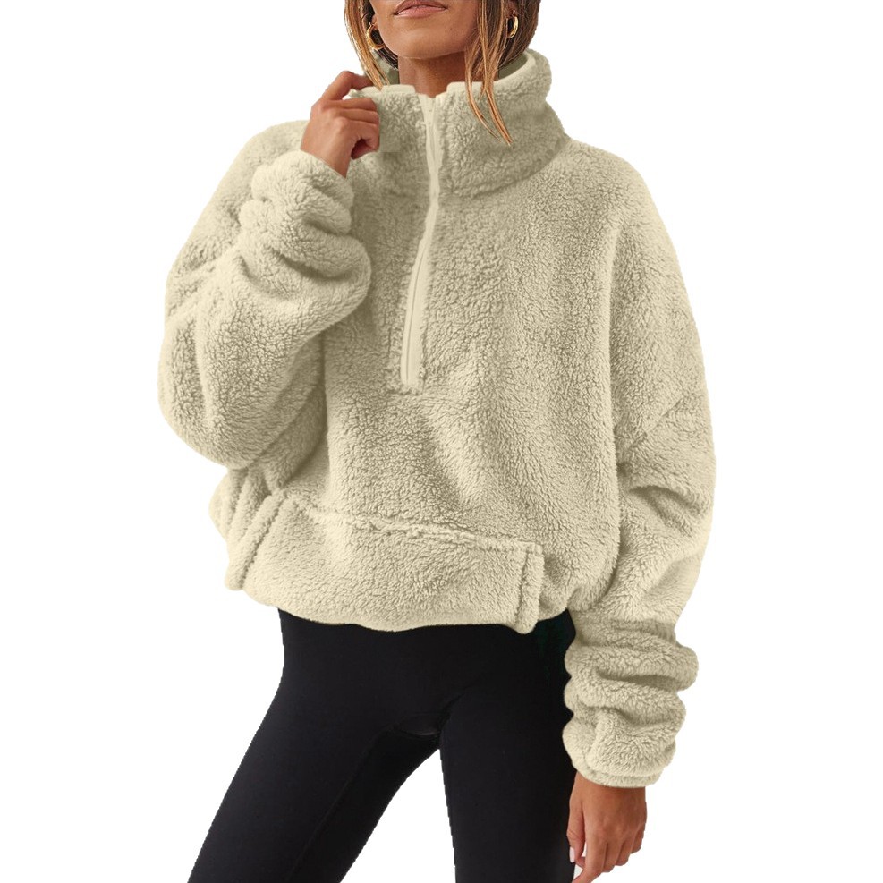 Womens Plush Fleece Half Zip Stand Up Collar Sweatshirt - Image 4