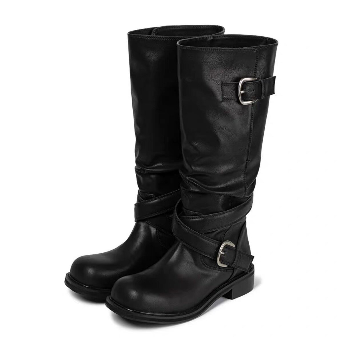 Womens Foldable Belt Buckle Boots - Image 2