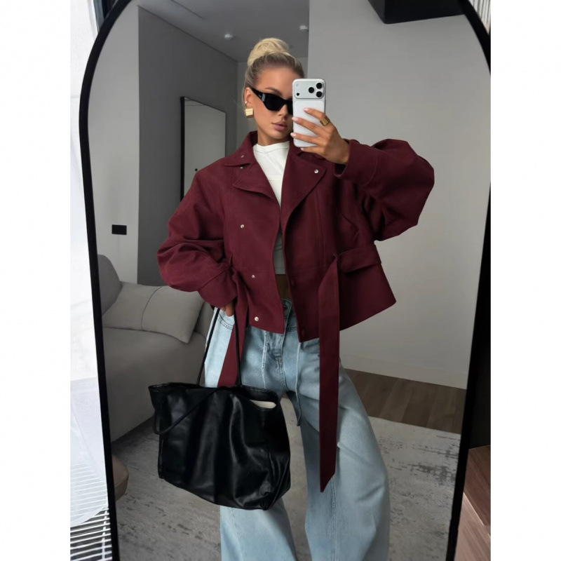 Womens Faux Suede Biker Jacket - Image 4