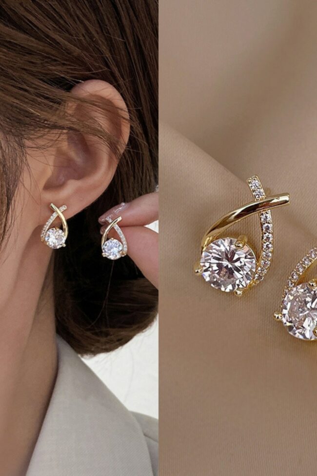 The Blanche Minimalist Exquisite Diamond Cross Earrings Light Luxury Geometric Design Detail – La Rose Couture Jewellery & Accessories