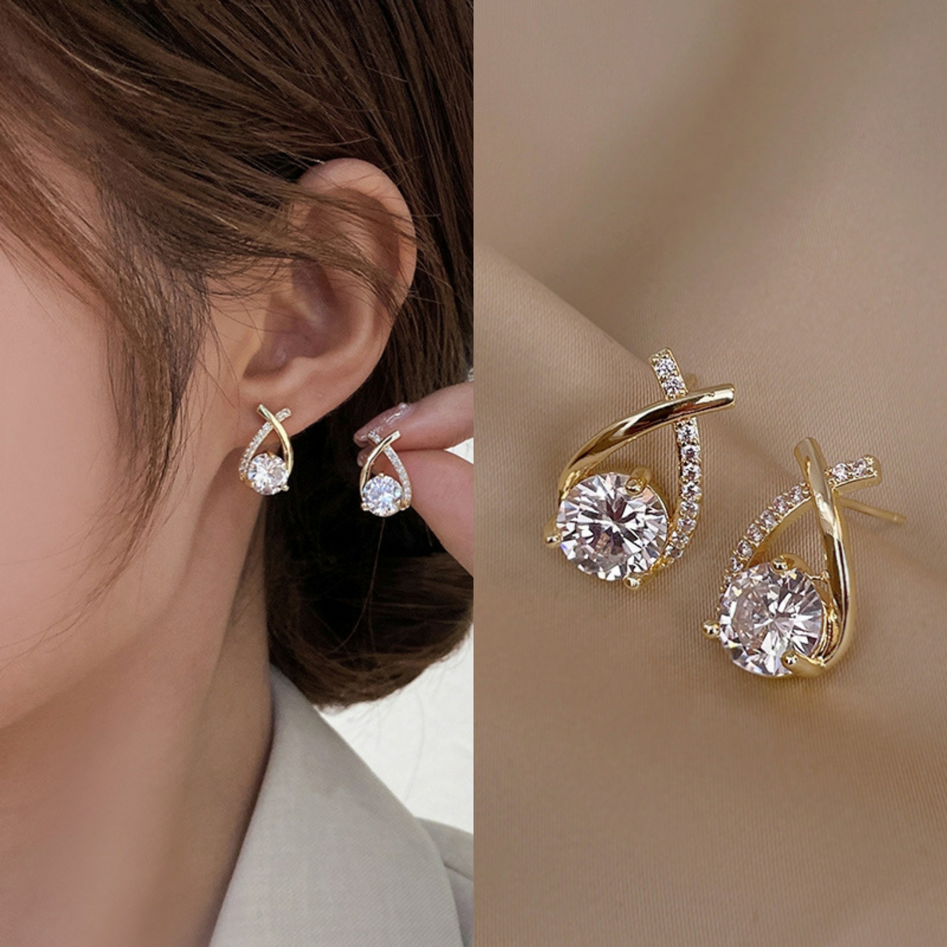 Korean Style Exquisite Diamond Cross Earrings Light Luxury Geometric Design - Image 2