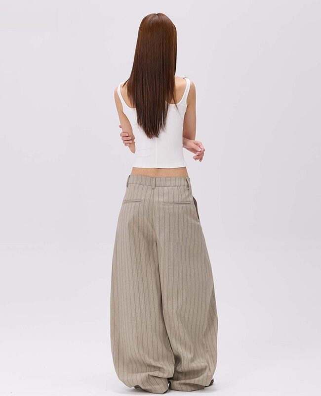 The Delphine Retro Striped Loose Wide Leg Casual Pants Detail – La Rose Couture Trousers & Skirts