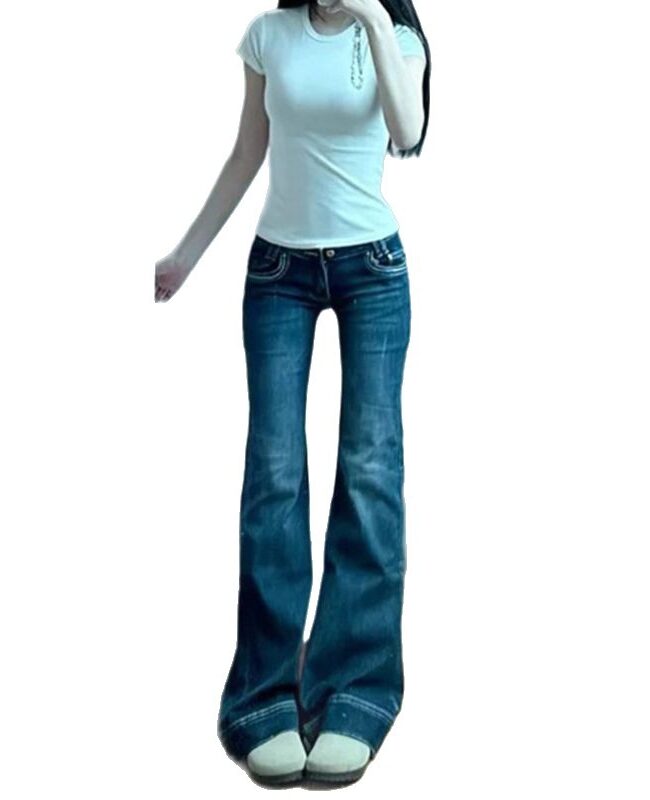 The Nina Retro Flared Denim Pants Detail – La Rose Couture Trousers & Skirts