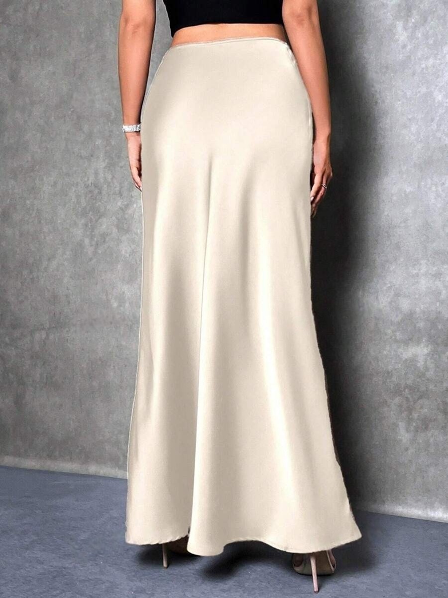 Simple, faux-silk long dress for women - Image 3