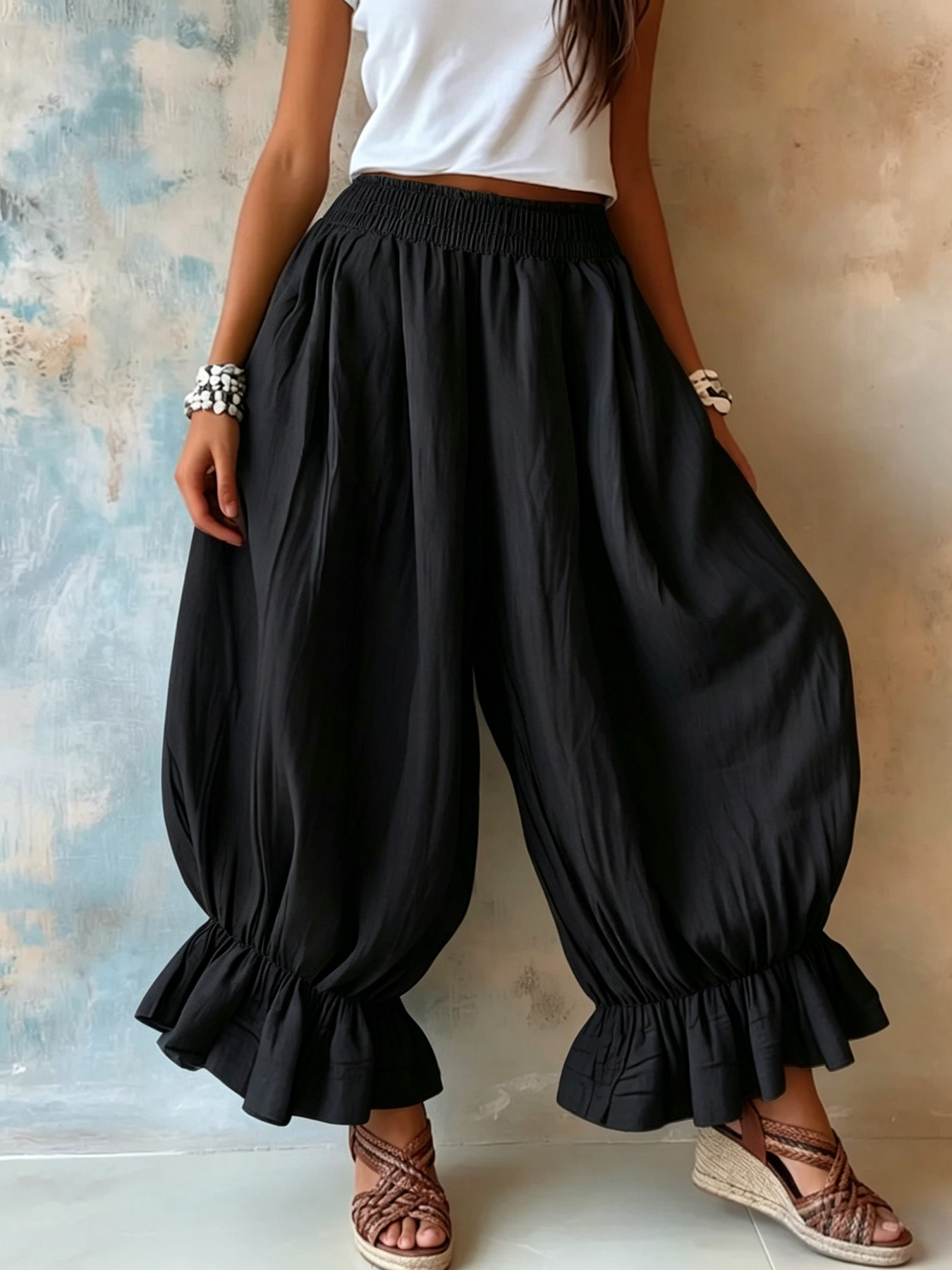 Womens Loose Ruffle Lantern Pants - Image 2