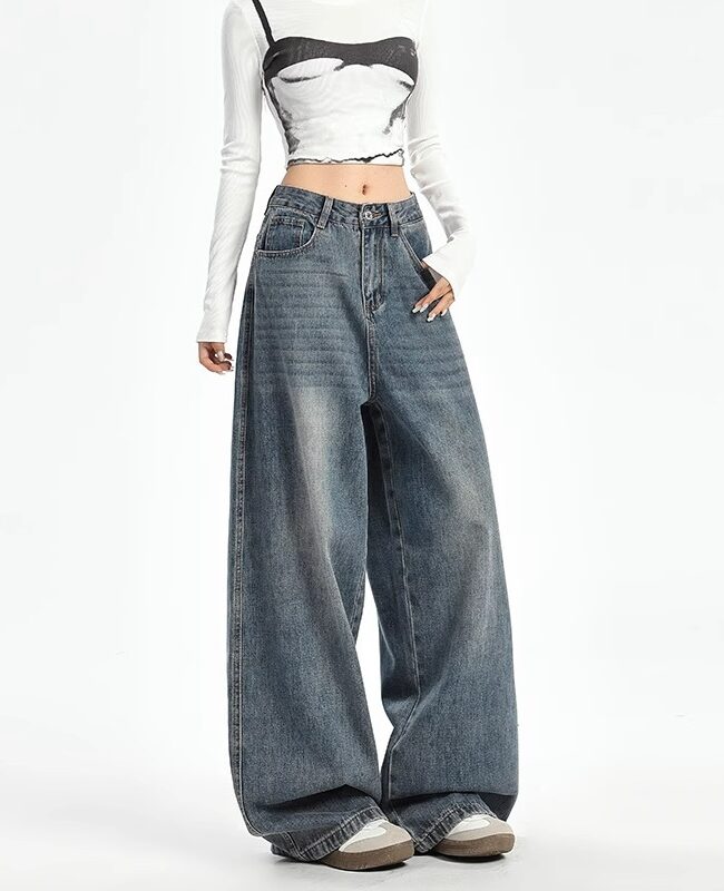 The Clemence Plus Size High Waist Wide Leg Vintage Blue Denim Jeans Detail – La Rose Couture Trousers & Skirts