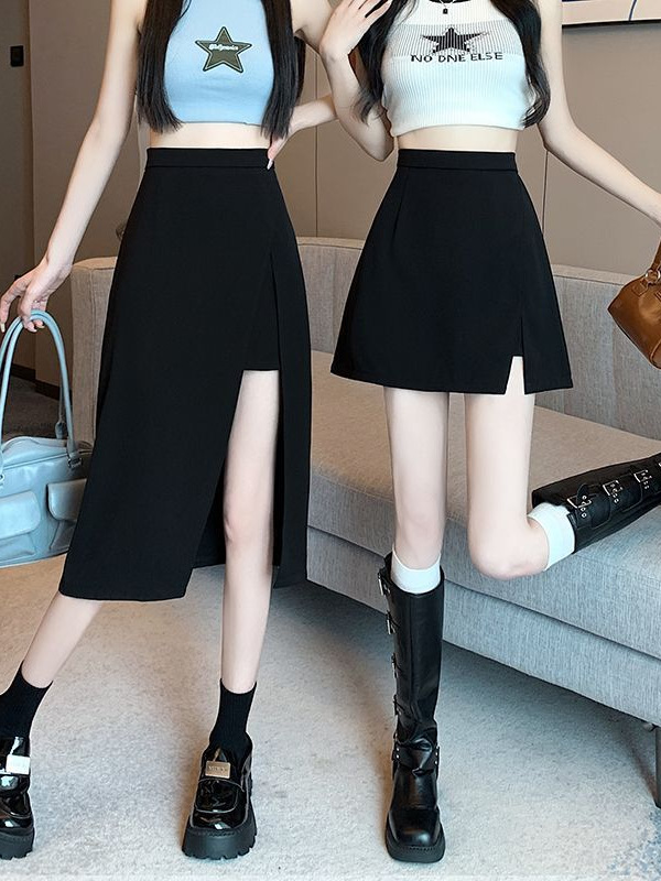 Irregular Split A-Line Skirt with Safety Shorts - Image 2