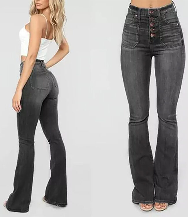 The Laure Washed Button Down High Waisted Denim Pants Detail – La Rose Couture Trousers & Skirts