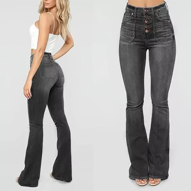 Washed button-down women's high-waisted denim pants - Image 4