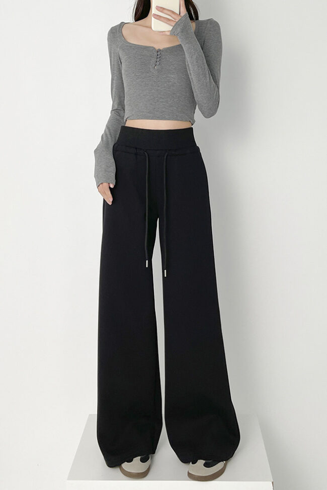 The Constance Fleece Lined High Waist Straight Leg Casual Sweatpants Detail – La Rose Couture Trousers & Skirts