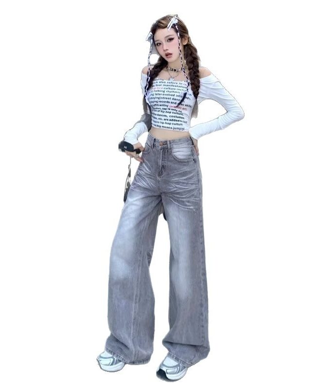 The Jeanne American Retro Loose Fit Wide Leg Denim Pants Detail – La Rose Couture Trousers & Skirts