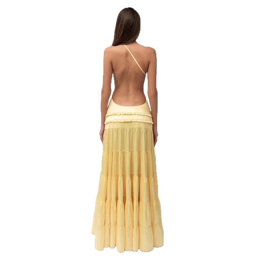One Shoulder Backless Ruffled Long Dress - Image 5
