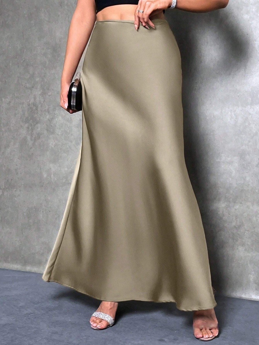 Simple, faux-silk long dress for women - Image 2