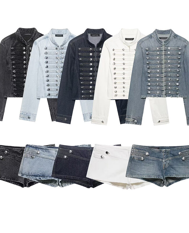 The Emmanuelle Denim Jacket and Shorts Set Detail – La Rose Couture Coats & Jackets