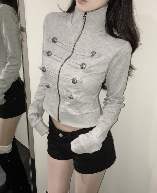 The Marine Stand Collar Short Coat Detail – La Rose Couture Coats & Jackets