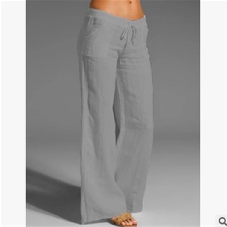 Womens High Waisted Wide Leg Pants Cotton Linen Casual Trousers - Image 4