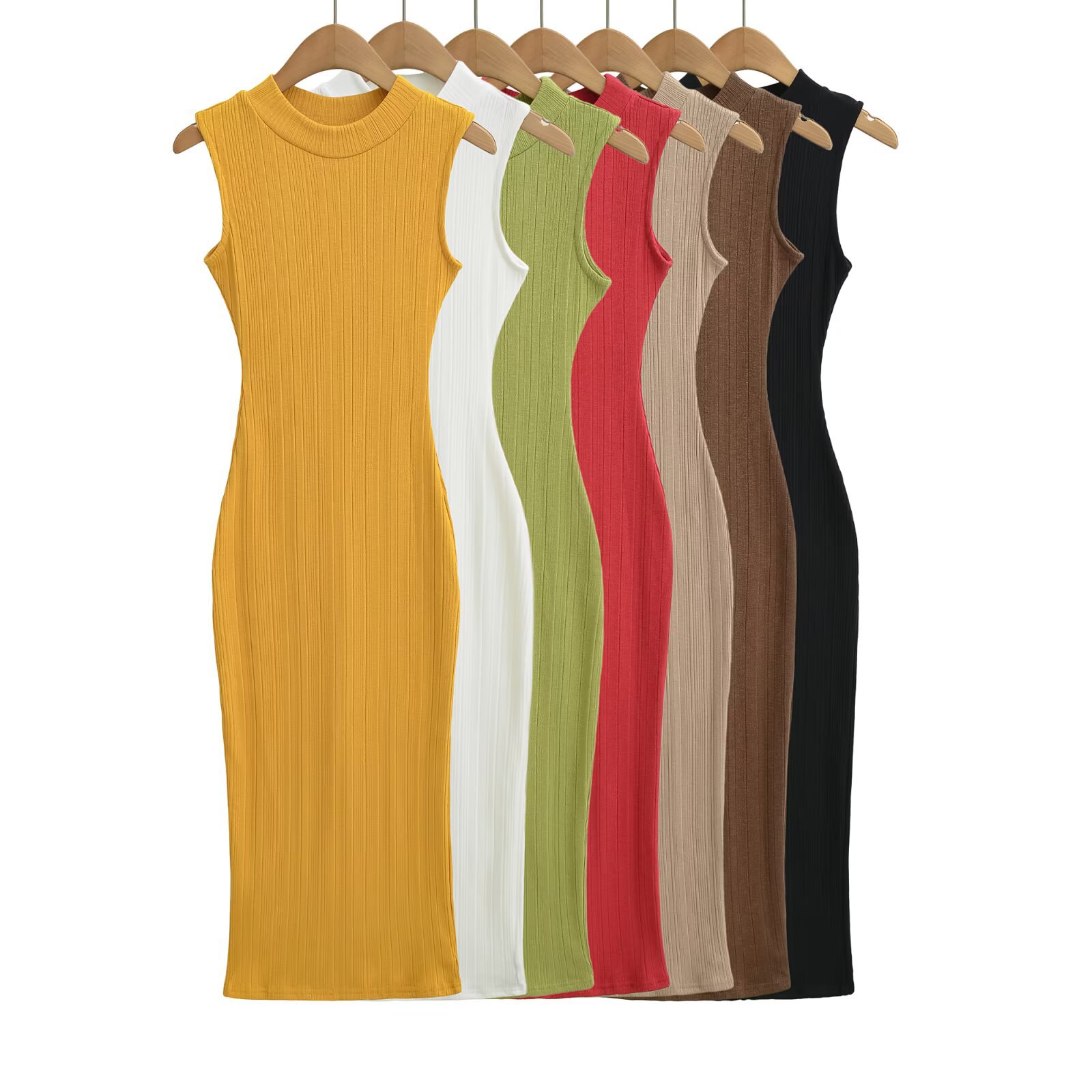 Small round neck elastic slim-fit waist slit dress for women - Image 2