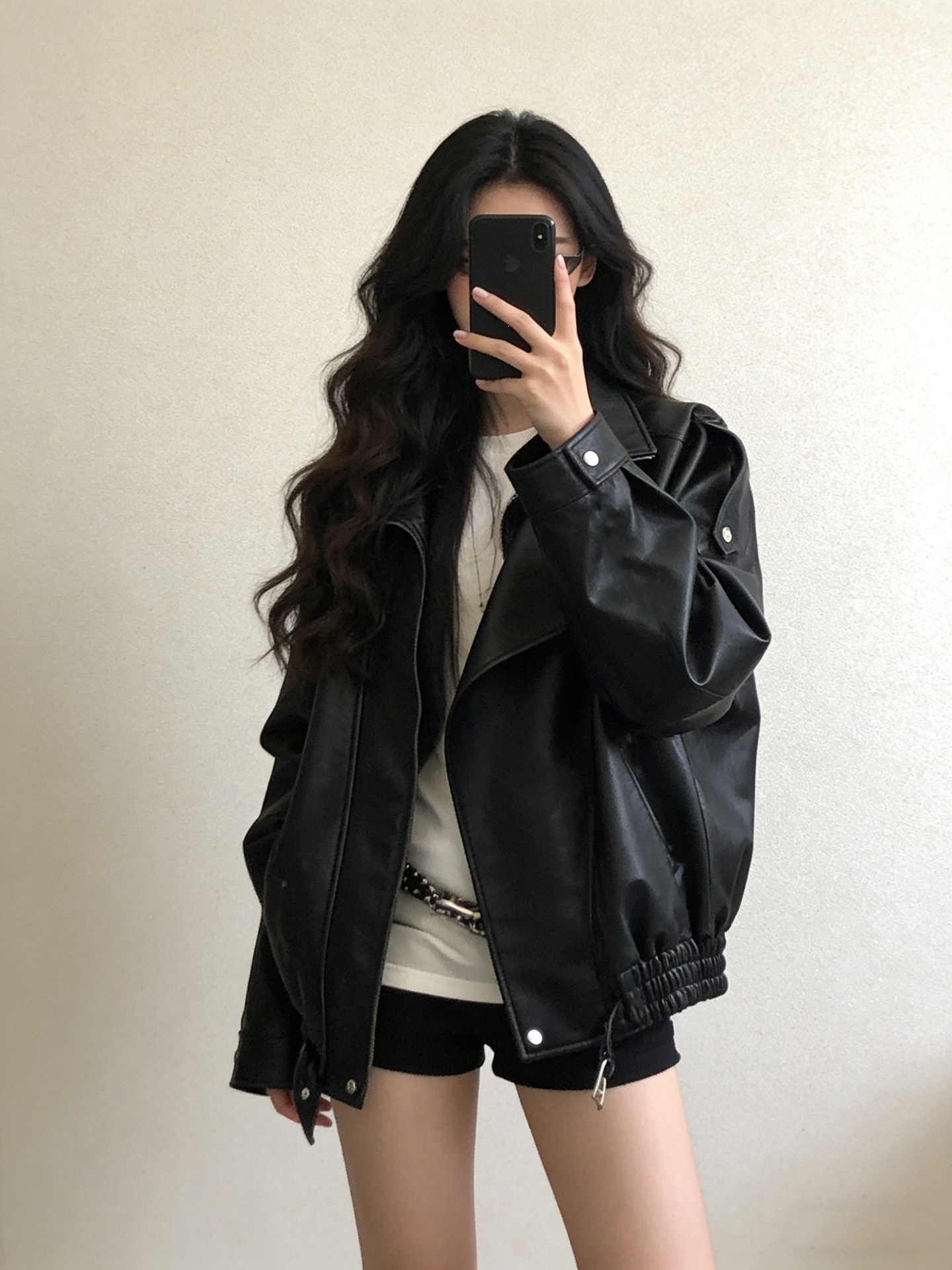 cool and stylish loose PU leather jacket