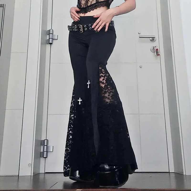 Women's High-Waist Lace Hollow Slight Flare Trousers