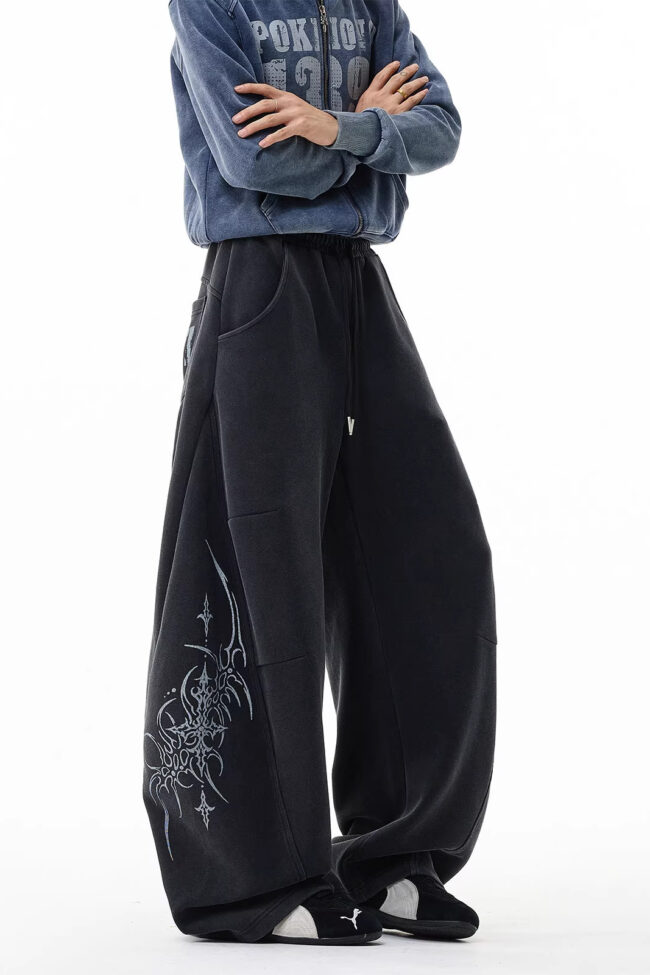 The Delphine Loose Fit Drawstring Pants Letter Print Wide Leg Casual Trousers Detail – La Rose Couture Trousers & Skirts