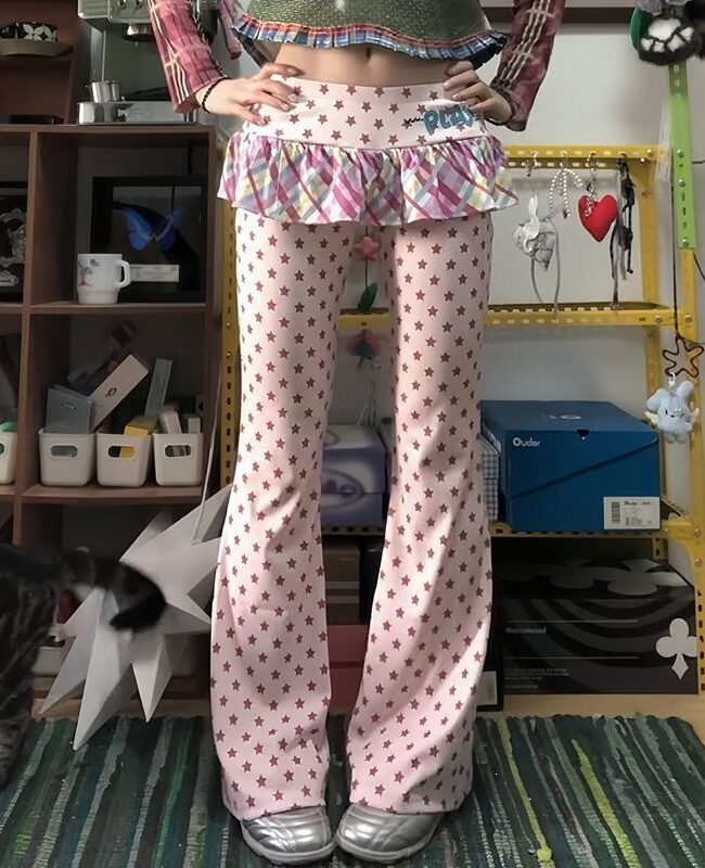 The Florine Star Pattern Flared Pants – La Rose Couture Trousers & Skirts