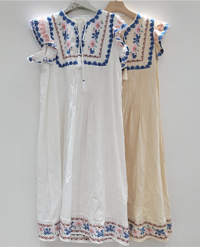 The Eleonore White Embroidered Puff Short Sleeve Dress for Summer Ethnic Style – La Rose Couture Dresses & Gowns
