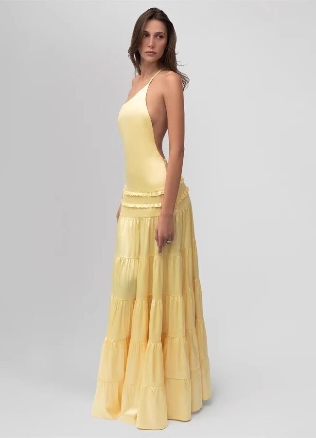 The Nina One Shoulder Backless Ruffled Long Dress Detail – La Rose Couture Dresses & Gowns