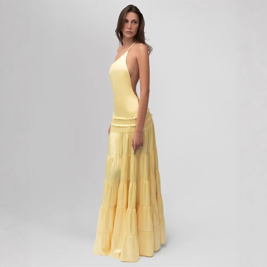 One Shoulder Backless Ruffled Long Dress - Image 2