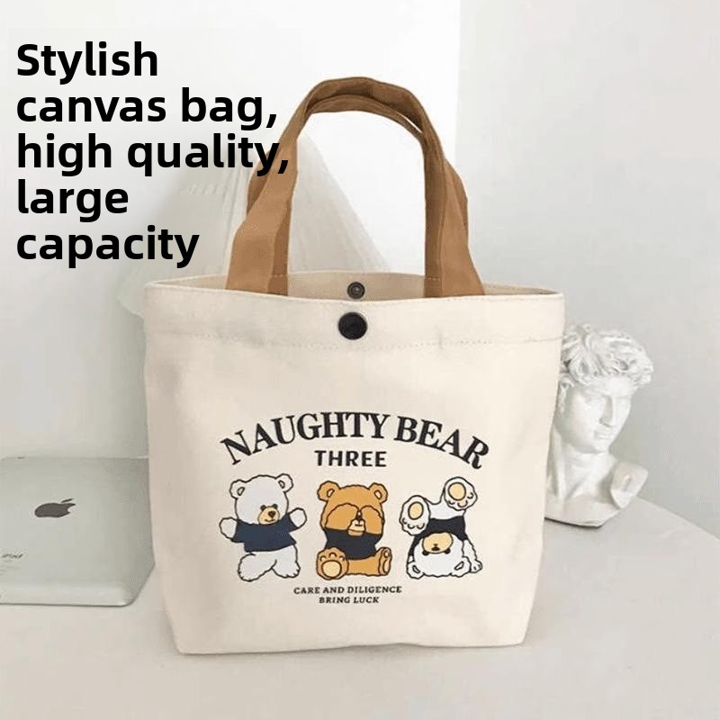 Compact Canvas Lunch Box Bag with Handles - Image 2
