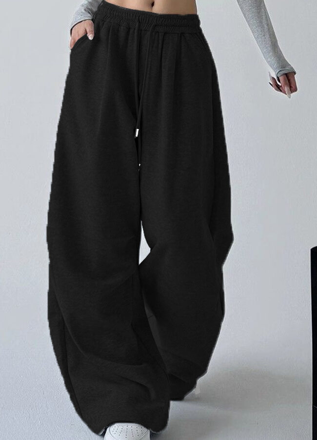 The Delphine Straight Loose Fleece Lined Drawstring Casual Pants Detail – La Rose Couture Trousers & Skirts