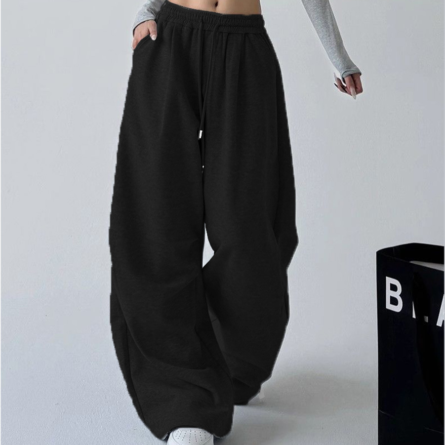 Women's Straight Loose Fleece-Lined Drawstring Casual Pants - Image 3
