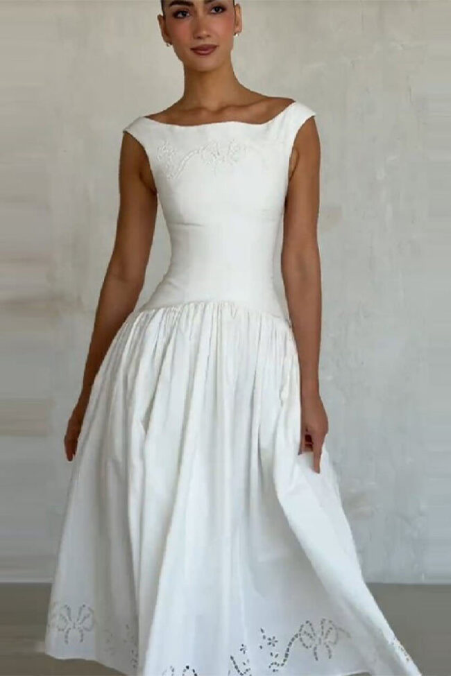 The Virginie French Off Shoulder Embroidered Waist Slimming Dress – La Rose Couture Dresses & Gowns