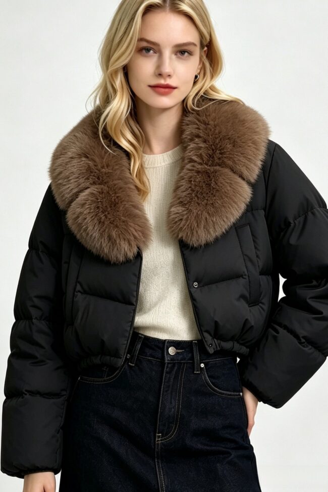 The Ines Short Stylish Warm Down Jacket Detail – La Rose Couture Coats & Jackets