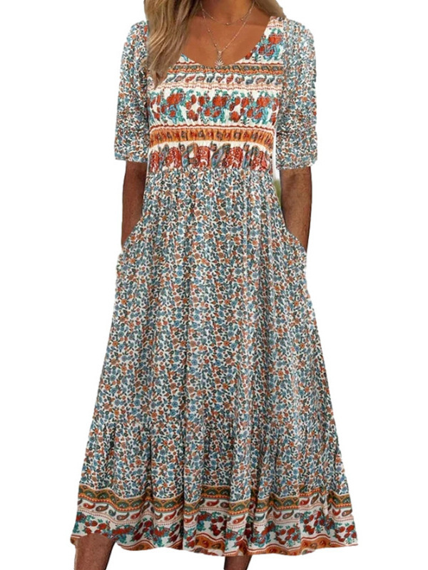 Womens Floral Print Bohemian Maxi Dress - Image 3