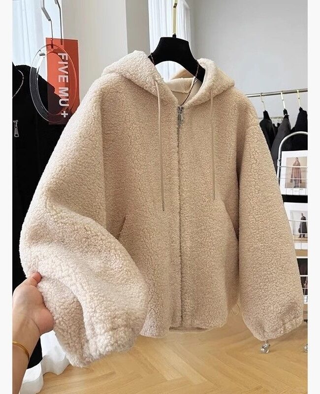 The Sibylle Hooded Lamb Wool Coat Loose Fit Long Sleeve Outerwear – La Rose Couture Coats & Jackets