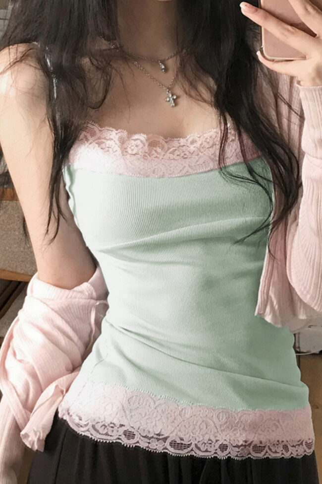 The Nathalie Lace Patchwork V Neck Slim Fit Camisole – La Rose Couture Tops & Blouses