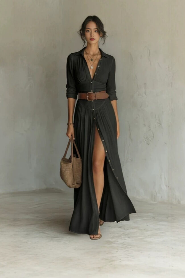 The Yvette Collared Shirt Dress with Belt Detail – La Rose Couture Dresses & Gowns