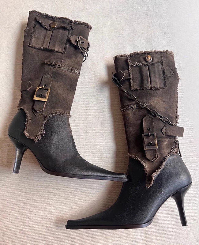 The Violette Vintage Buckle Boots Detail – La Rose Couture Shoes & Footwear