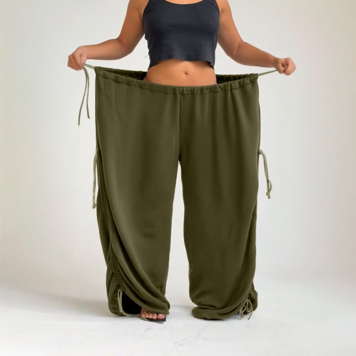 Casual Drawstring Loose Wide-Leg Pants - Image 3