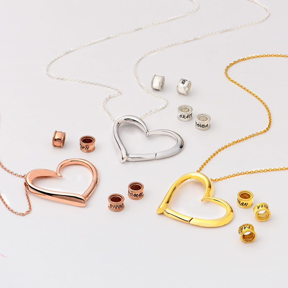 Women's Engravable Heart Pendant Beaded Chain Necklace - Image 3