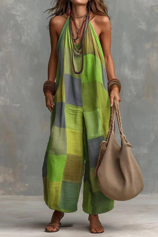 The Capucine Summer Casual Printed Plaid Jumpsuit Detail – La Rose Couture Dresses & Gowns