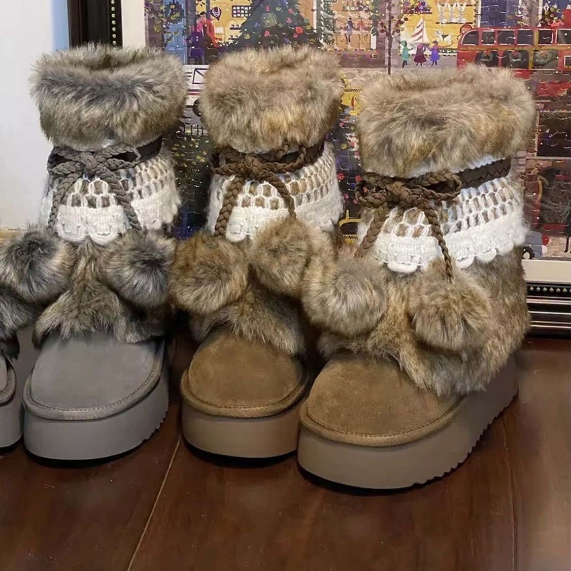 Retro Thick-Soled Brown Boots - Image 3