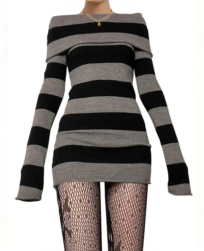 The Pascaline Striped Off Shoulder Knitted Dress – La Rose Couture Dresses & Gowns