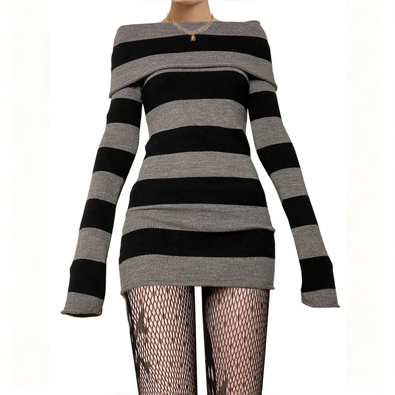 Striped Off-Shoulder Knitted Dress
