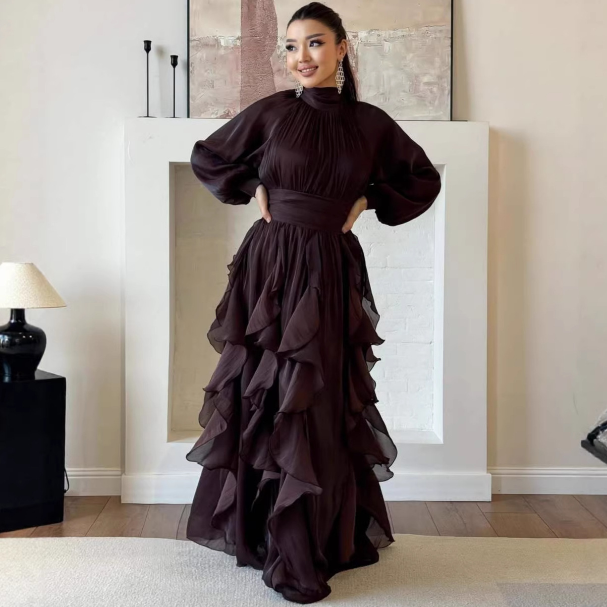 Elegant Ruffle Pleated Dress - Image 3